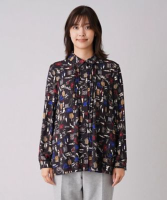 日本製【Leilian】総柄ボウタイ半袖ブラウス　フロントプリーツ　SIZE13 レオパード柄ボウタイブラウス - SOÉJU online store｜上質な
