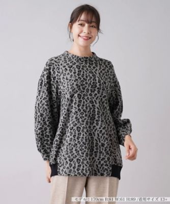 ＜Leilian plus house (Women/大きいサイズ)＞レオパード柄ボトルネックプルオーバー