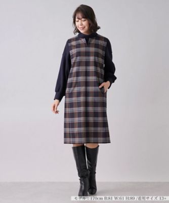 チェック柄キーネックジャンパースカート | Leilian plus house (Women
