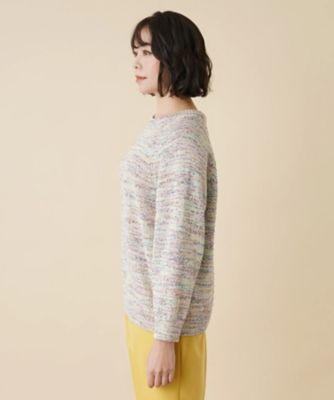 Leilian PLUS HOUSE / レリアンプラスハウス ミックスカラークルーネックニットプルオーバー ミックスカラークルーネックニットプルオーバー | Leilian plus