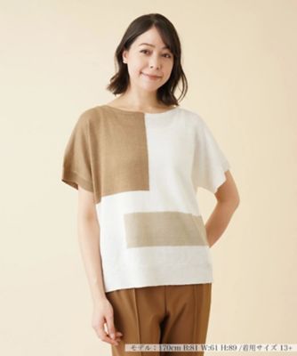 ＜Leilian plus house (Women/大きいサイズ)＞カラーブロッククルーネックニット【ＨＡＮＤ】