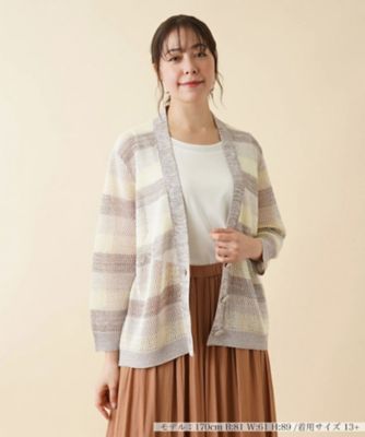 ＜Leilian plus house (Women/大きいサイズ)＞ボーダーＶネックメッシュニット【ＬＥ　ＴＲＩＣＯＴ　ＰＥＲＵＧＩＡ】