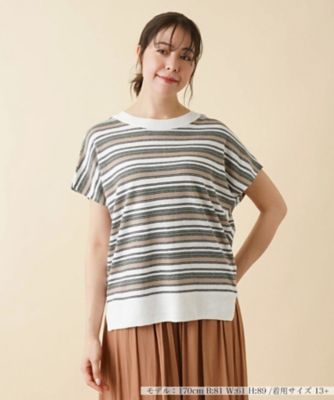 ＜Leilian plus house (Women/大きいサイズ)＞マルチボーダーフレンチスリーブニット【ＬＥ　ＴＲＩＣＯＴ　ＰＥＲＵＧＩＡ】