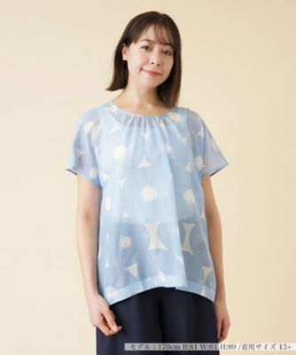 ＜Leilian plus house (Women/大きいサイズ)＞幾何学柄フレンチスリーブブラウス