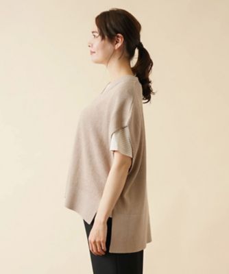 大きいサイズ☆未使用☆レリアン プラスハウス　Vネックニットベスト 織地麻混紡 Vネックニットベスト【my Perfect wardrobe