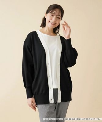 ＜Leilian plus house (Women/大きいサイズ)＞配色Ｖネックニットカーディガン【ｍｙ　ｐｅｒｆｅｃｔ　ｗａｒｄｒｏｂｅ】