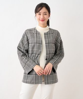 チェックノーカラージャケット
