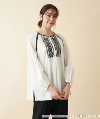 ＜Leilian plus house (Women/大きいサイズ)＞刺繍×レースボリュームスリーブブラウス