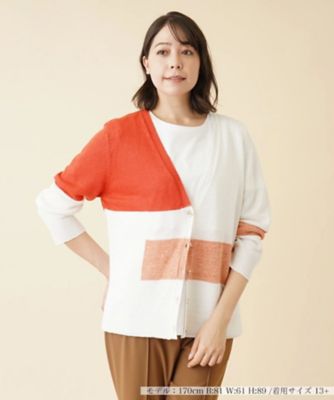 ＜Leilian plus house (Women/大きいサイズ)＞カラーブロックＶネックカーディガン【ＨＡＮＤ】