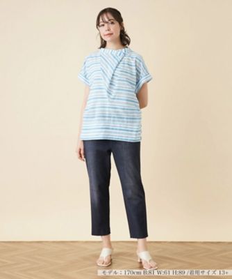 切替ボーダーハイネックブラウス | Leilian plus house (Women