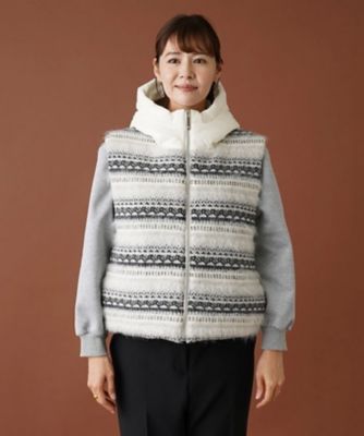 フェアアイル柄切替フーデッドベスト