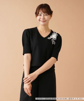 フラワー刺繍Vネックニット | Leilian plus house (Women