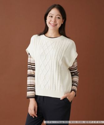 ＜Leilian plus house (Women/大きいサイズ)＞ケーブル編みニットベスト【ＲＯＣＨＡＳ　Ｐｒｅｍｉｅｒｅ】
