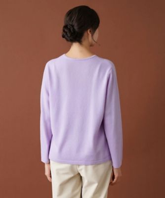 カシミヤ編地切替クルーネックニット