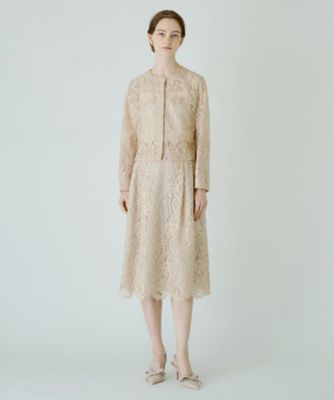 未使用に近い Leilian 刺繍 スカート プラスハウス 13+ 時計 お花 蝶々×フラワー刺繍レースチュールフレアスカート