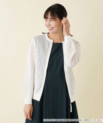 ＜Leilian plus house (Women/大きいサイズ)＞【店舗人気】アイレット柄前ジップカーディガン