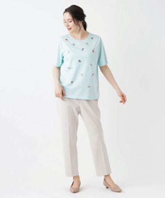 フルーツ刺繍ボーダーTシャツ | Leilian plus house (Women/大きい