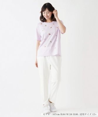 フルーツ刺繍ボーダーTシャツ | Leilian plus house (Women/大きい