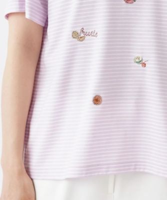 フルーツ刺繍ボーダーTシャツ | Leilian plus house (Women/大きい