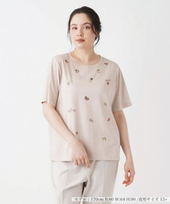 ＜Leilian plus house (Women/大きいサイズ)＞フルーツ刺繍ボーダーＴシャツ