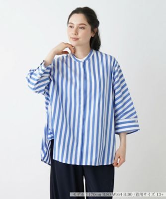 ＜Leilian plus house (Women/大きいサイズ)＞ストライプ柄バンドカラーシャツ