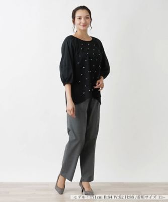 Leilian PLUS HOUSE / レリアンプラスハウス ミックスカラークルーネックニットプルオーバー ミックスカラークルーネックニットプルオーバー | Leilian plus