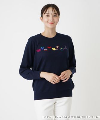 ＜Leilian plus house (Women/大きいサイズ)＞刺繍柄クルーネックニット【Ｌｅｉｌｉａｎ　ＷＨＩＴＥ　ＬＡＢＥＬ】
