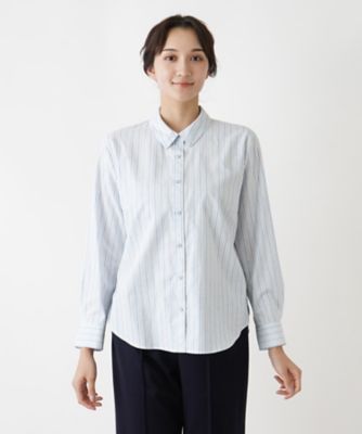 #anc レリアン Leilian シャツ・ブラウス 9 白 ストライプ 日本製 レディース [950433] ストライプシャツブラウス | Leilian plus house (Women/大きい