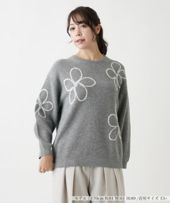＜Leilian plus house (Women/大きいサイズ)＞フラワー刺繍ニット【ＭＵＳＥ　ＢＹ　ＲＯＣＨＡＳ　Ｐｒｅｍｉｅｒｅ】