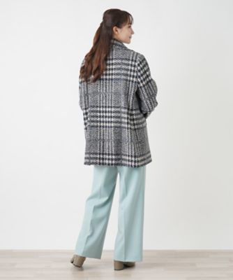 美品【大きいサイズ】レリアン チェック柄コート 13 シルク混 チェック柄ダブルハーフコート【CINZIA ROCCA】|レリアン プラスハウス