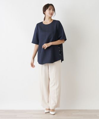 Leilian PLUS HOUSE / レリアンプラスハウス 刺繍クルーネックブラウス 刺繍クルーネックカットソー【プラス企画】|レリアン プラス