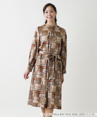 Leilian #snc レリアン ワンピース 半袖 ロング丈 総柄 重ね着風