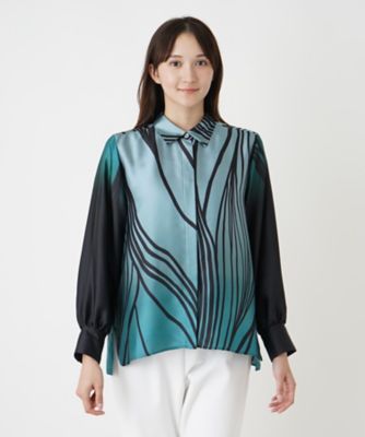 レリアン プラスハウス　総柄プリント ハイネックブラウス　+13　大きいサイズ レリアン プラスハウス 総柄プリント ハイネックブラウス +13