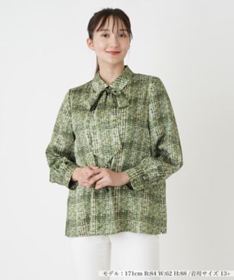 ＜Leilian plus house (Women/大きいサイズ)＞チェックボウタイブラウス【ＲＯＣＨＡＳ　Ｐｒｅｍｉｅｒｅ】【ＥＲＩＣＡ】