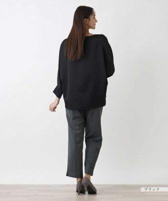 美品☆ かぐれ リネン ワイド プルオーバー ドルマンスリーブ 黒 ドルマンスリーブプルオーバー | Leilian plus house (Women