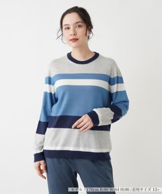 ＜Leilian plus house (Women/大きいサイズ)＞カシミヤシルクボーダーニット