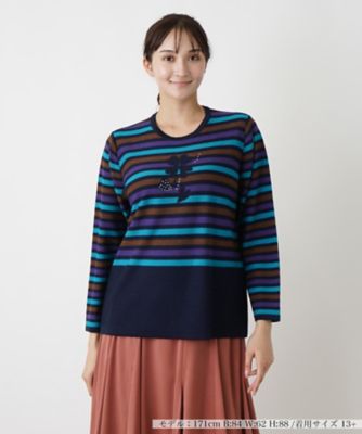 ＜Leilian plus house (Women/大きいサイズ)＞【店舗人気】マルチボーダークルーネックニット【Ｌｅｉｌｉａｎ　ＷＨＩＴＥ　ＬＡＢＥＬ】