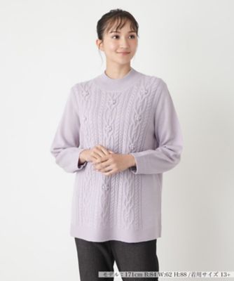 ＜Leilian plus house (Women/大きいサイズ)＞【店舗人気】ケーブル編み切替ハイネックニット【Ｌｅｉｌｉａｎ　ＷＨＩＴＥ　ＬＡＢＥＬ】