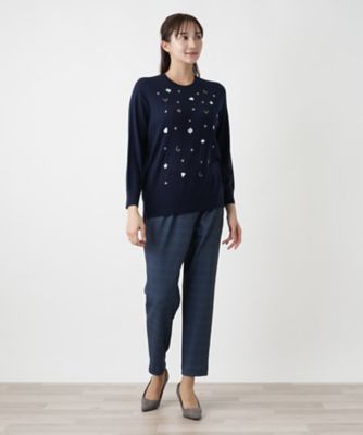 【店舗人気】モチーフ刺繍クルーネックニット【Ｌｅｉｌｉａｎ　ＷＨＩＴＥ　ＬＡＢＥＬ】