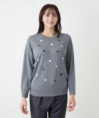 【店舗人気】モチーフ刺繍クルーネックニット【Ｌｅｉｌｉａｎ　ＷＨＩＴＥ　ＬＡＢＥＬ】