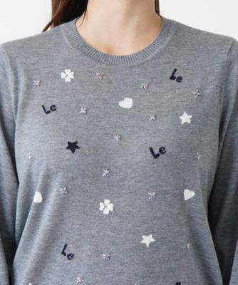 【店舗人気】モチーフ刺繍クルーネックニット【Ｌｅｉｌｉａｎ　ＷＨＩＴＥ　ＬＡＢＥＬ】