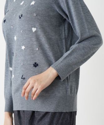 【店舗人気】モチーフ刺繍クルーネックニット【Ｌｅｉｌｉａｎ　ＷＨＩＴＥ　ＬＡＢＥＬ】