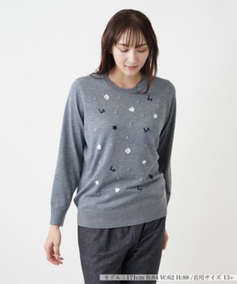 【店舗人気】モチーフ刺繍クルーネックニット【Ｌｅｉｌｉａｎ　ＷＨＩＴＥ　ＬＡＢＥＬ】