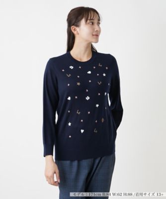 ＜Leilian plus house (Women/大きいサイズ)＞【店舗人気】モチーフ刺繍クルーネックニット【Ｌｅｉｌｉａｎ　ＷＨＩＴＥ　ＬＡＢＥＬ】