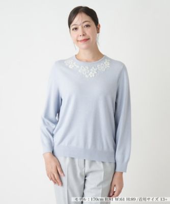 ＜Leilian plus house (Women/大きいサイズ)＞刺繍クルーネックニット【Ｌｅｉｌｉａｎ　ＷＨＩＴＥ　ＬＡＢＥＬ】