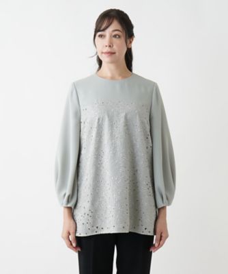 Leilian PLUS HOUSE / レリアンプラスハウス ティアードブラウス【Leilian WHITE LABEL】 バンドカラーブラウス【Leilian WHITE LABEL