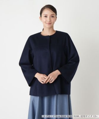 豊富なギフト カシミヤ混ノーカラージャケット【Leilian WHITE ジャケット・アウター