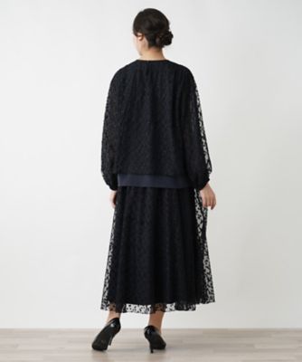 レリアンプラス　薄手ブルゾン　　ブラック　チュール　シアー　17号 Vネックチュールブラウス【THE NEW】【Leilian