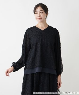 Vネックチュールブラウス【THE NEW】【Leilian
