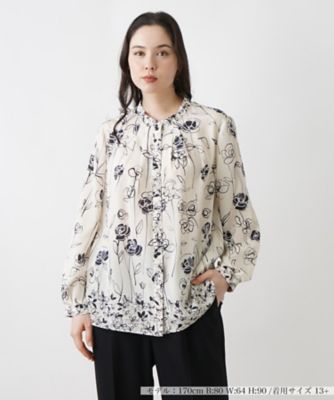 ＜Leilian plus house (Women/大きいサイズ)＞フラワー柄バンドカラーブラウス